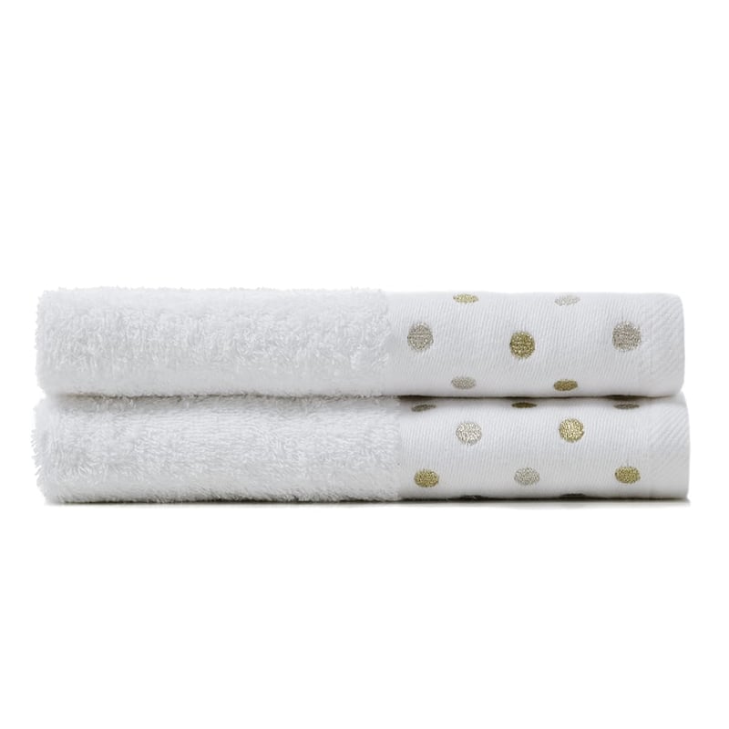 Embroidered Hand Towels Pack of 2 Metallic Polka