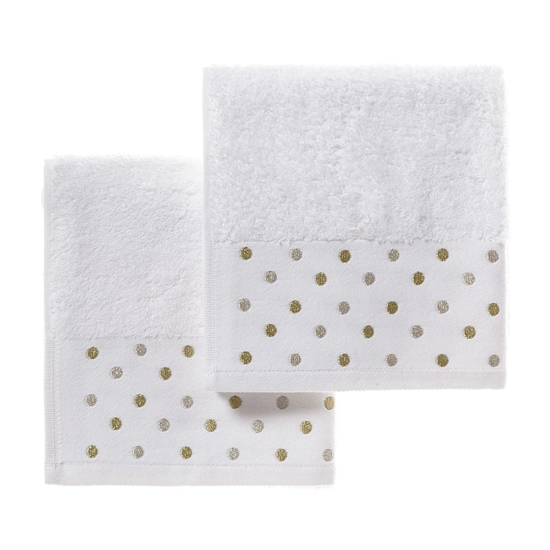 Embroidered Hand Towels Pack of 2 Metallic Polka