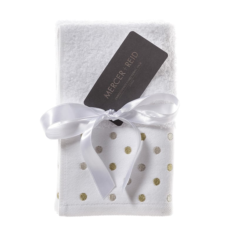 Embroidered Hand Towels Pack of 2 Metallic Polka