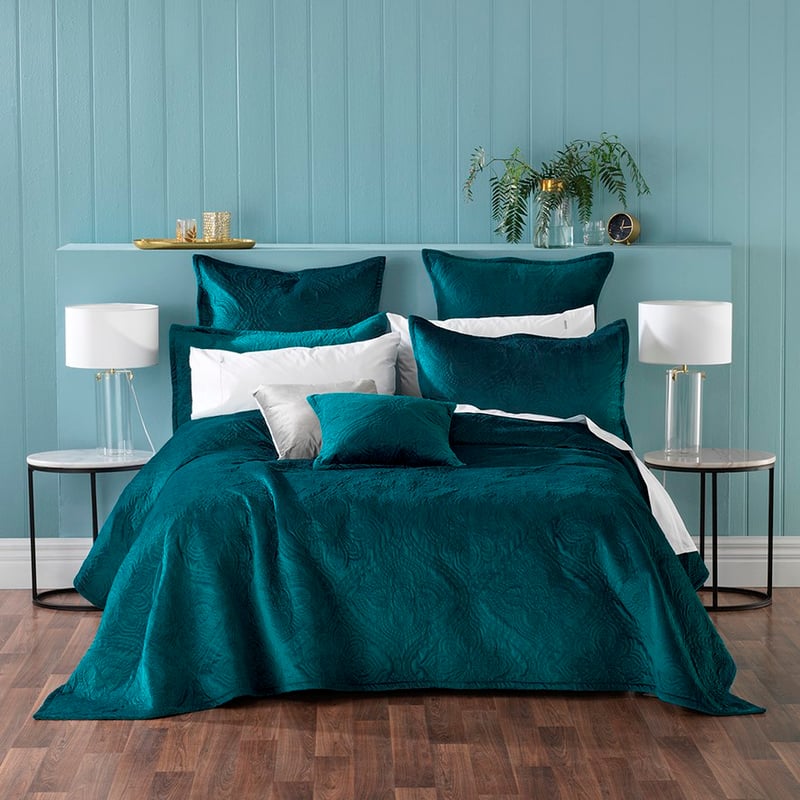 Dynasty Coverlet Set Euro P/Case Teal Each