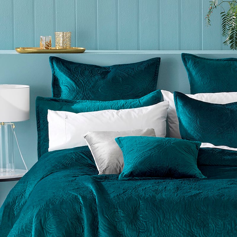 Dynasty Coverlet Set Euro P/Case Teal Each