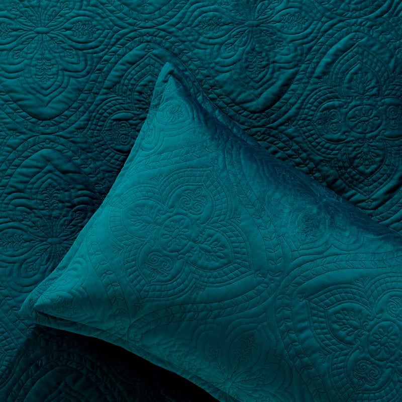 Dynasty Coverlet Set Euro P/Case Teal Each