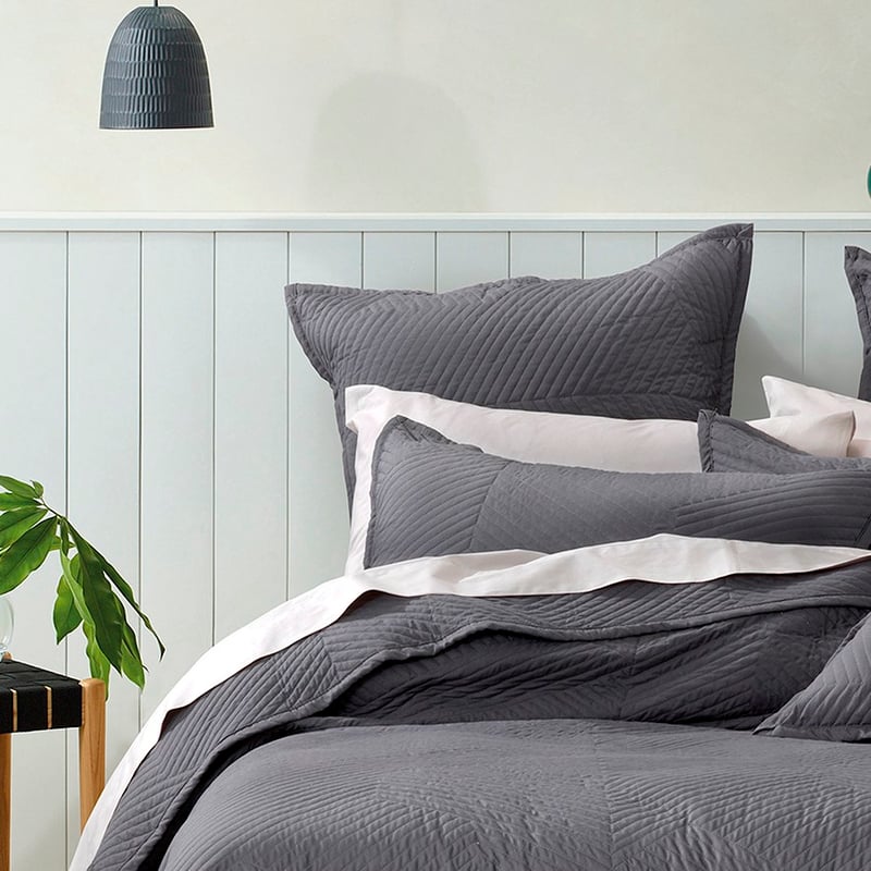 Kingsley Coverlet Set Euro P/Case Coal Each