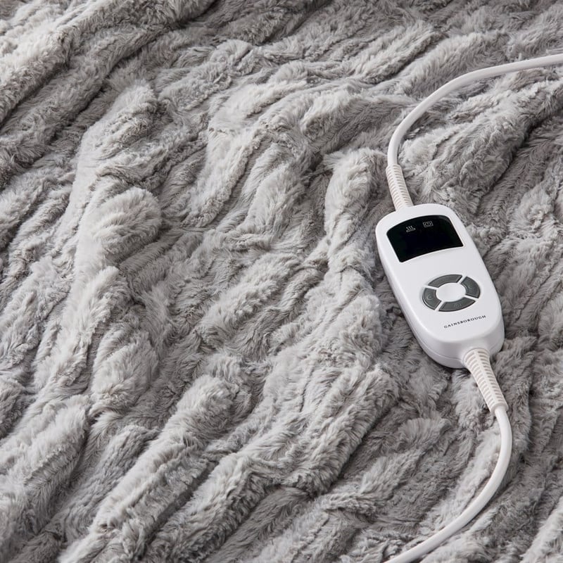 Deluxe Heated Soft Grey Faux Fur Blanket