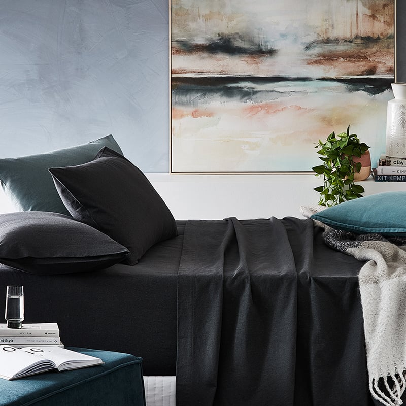 Plain Dyed Charcoal Flannelette Sheet Set