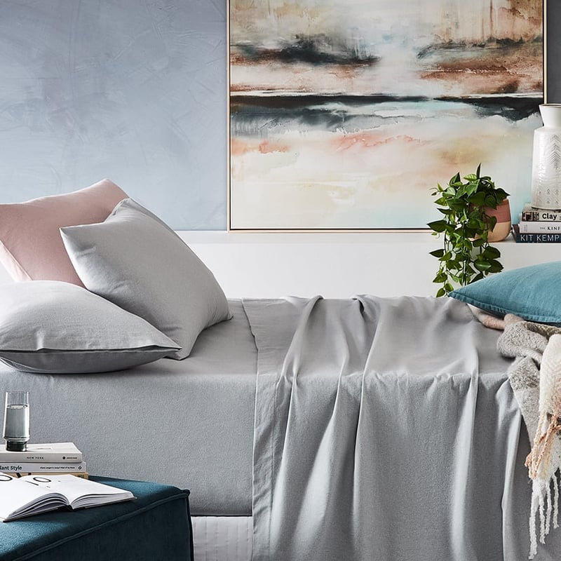 Plain Dyed Silver Flannelette Sheet Set
