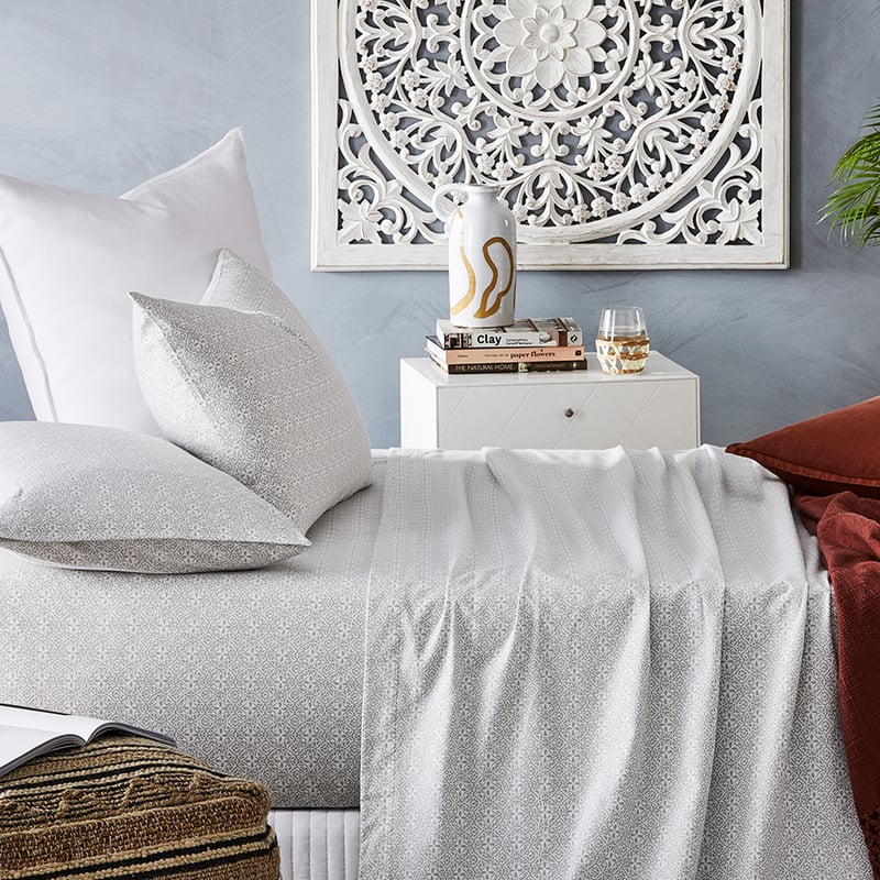 Printed Flannelette Silver Moroccan Sheet Set