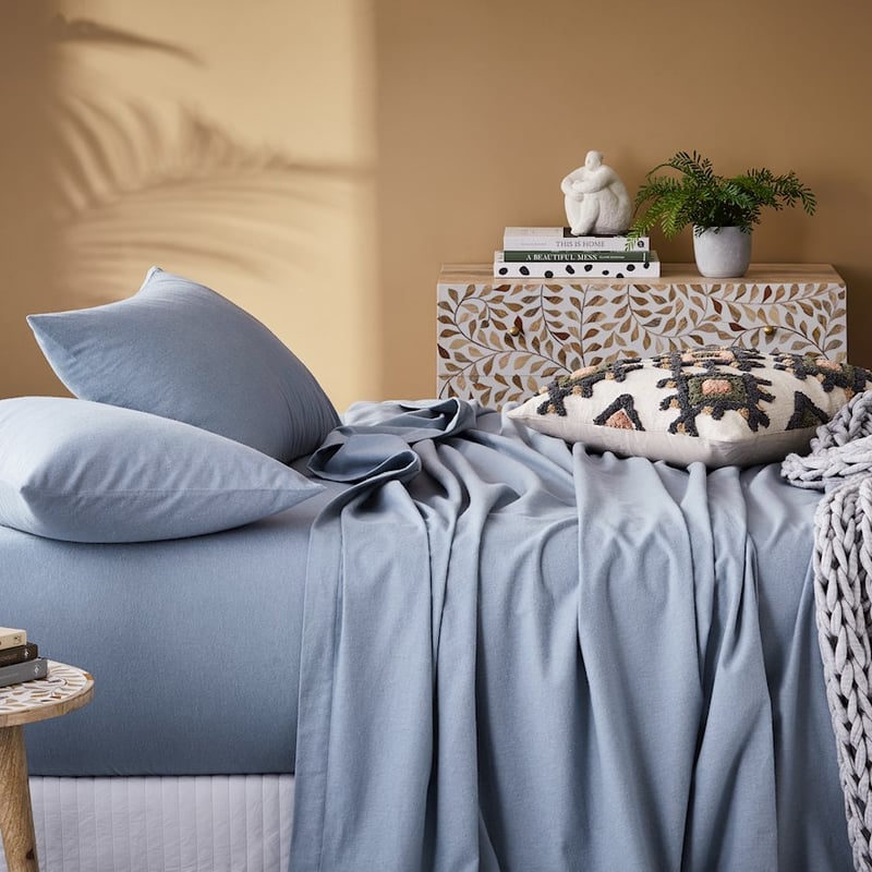 Flannelette Dusty Blue Sheet Set + Pillowcases