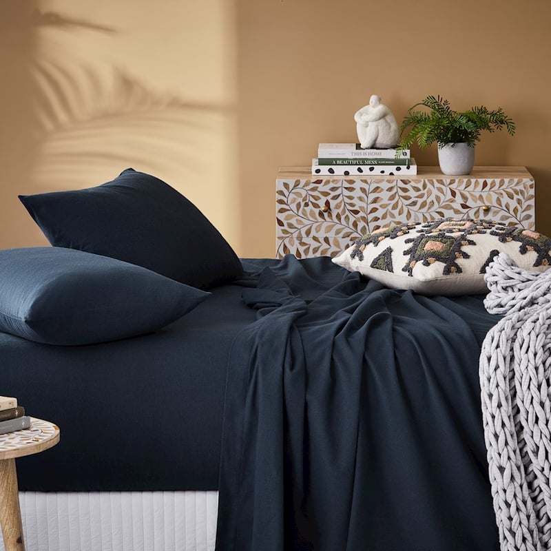Flannelette Navy Sheet Set + Pillowcases