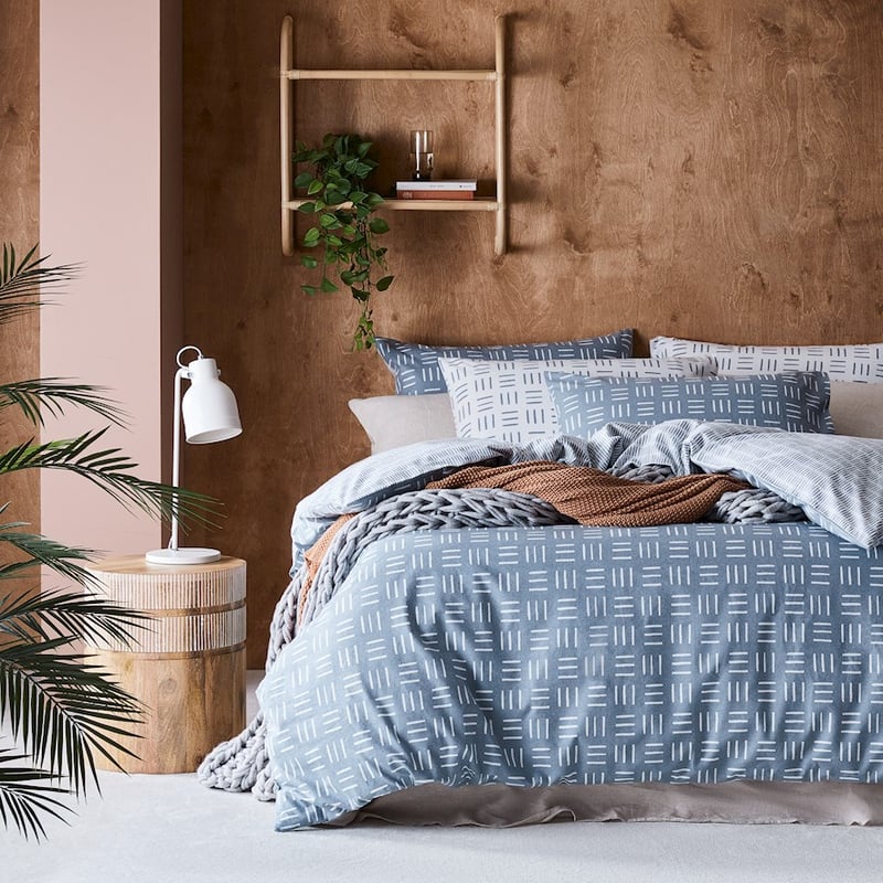 Printed Dusty Blue Geo Flannelette Quilt Cover Set + Pillowcases