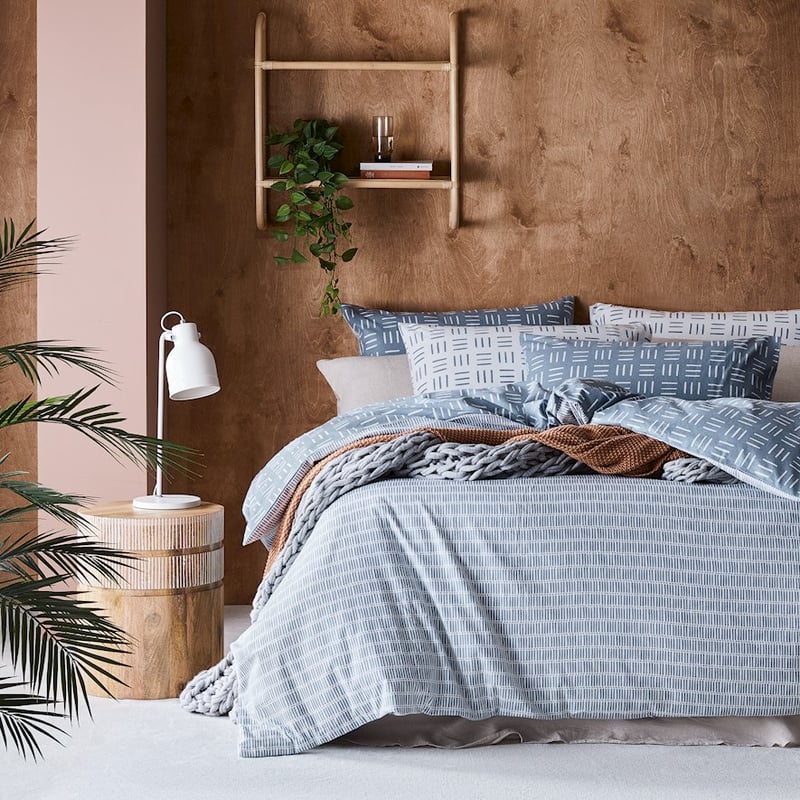 Printed Dusty Blue Geo Flannelette Quilt Cover Set + Pillowcases