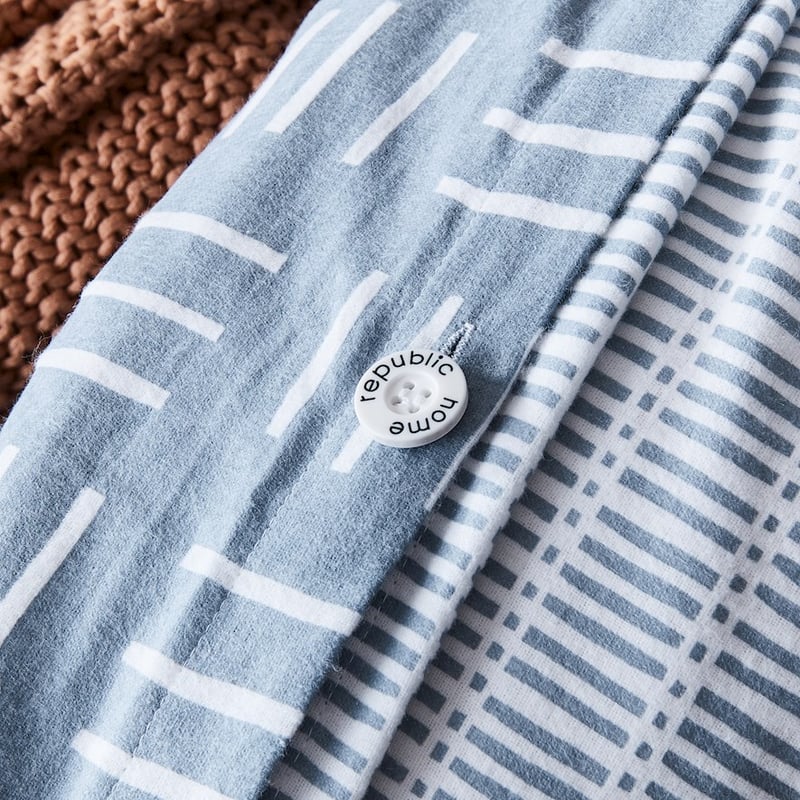 Printed Dusty Blue Geo Flannelette Quilt Cover Set + Pillowcases
