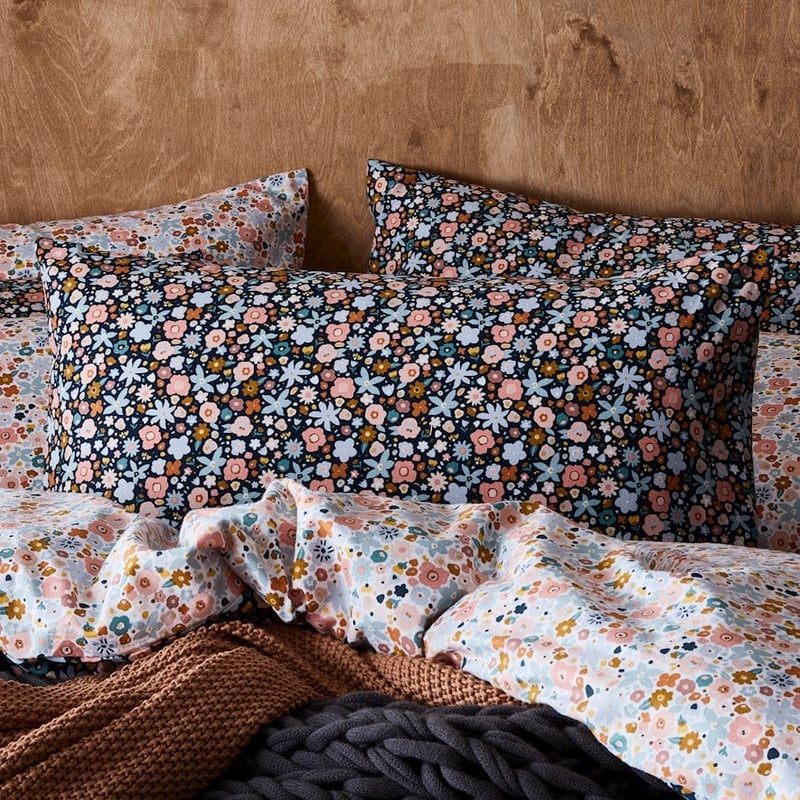 Printed Flower Bomb Flannelette Quilt Cover Set + Pillowcases