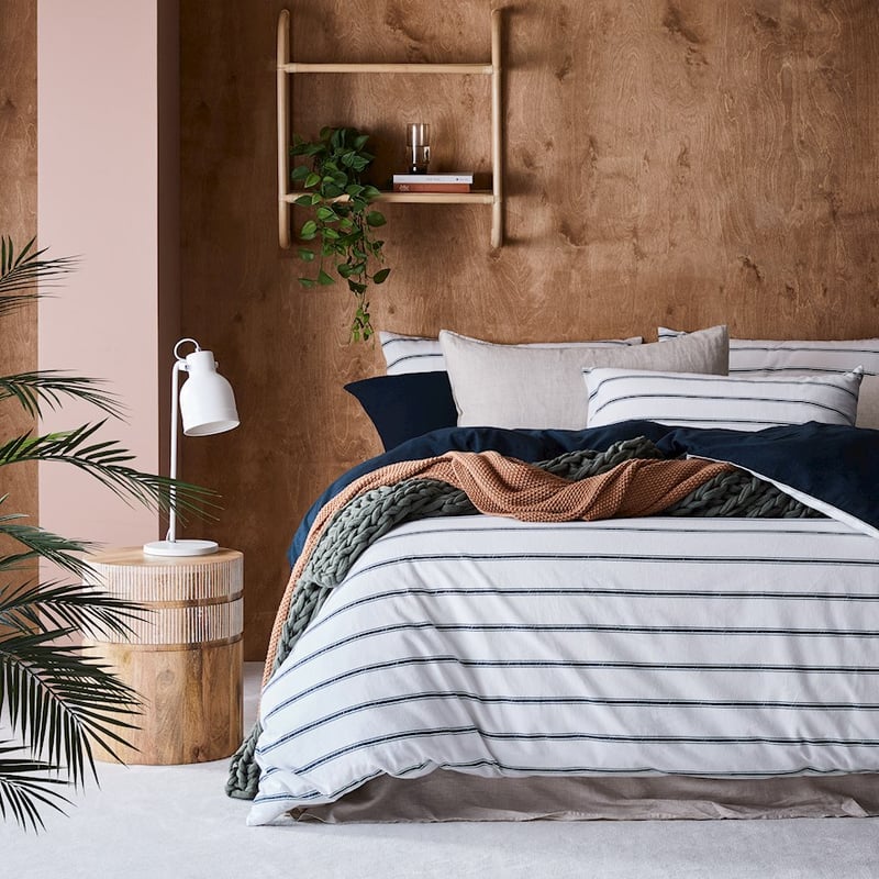 Printed Navy Stripe Flannelette Quilt Cover Set + Pillowcases