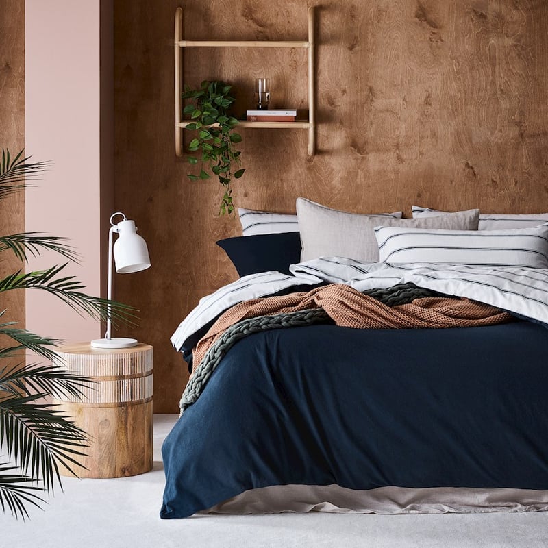 Printed Navy Stripe Flannelette Quilt Cover Set + Pillowcases