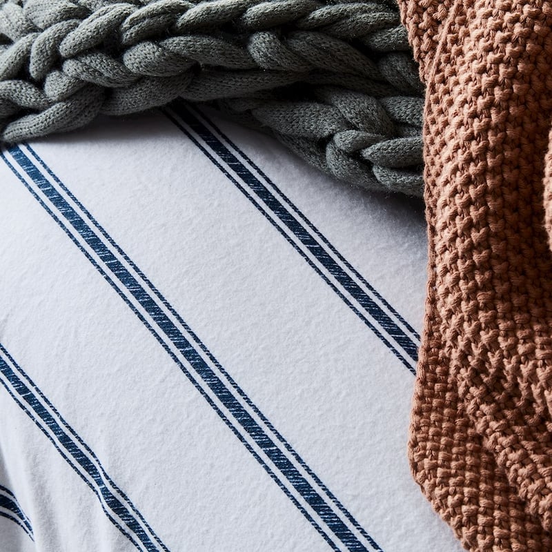 Printed Navy Stripe Flannelette Quilt Cover Set + Pillowcases