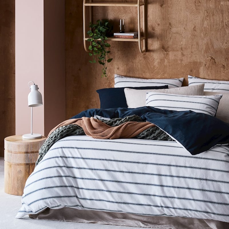 Printed Navy Stripe Flannelette Quilt Cover Set + Pillowcases