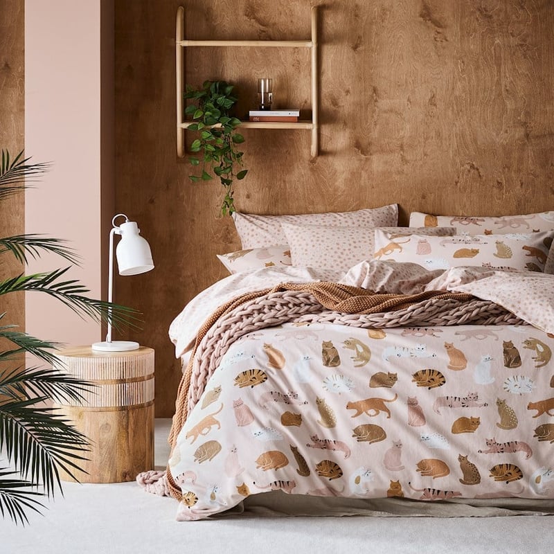 Printed Flannelette Pink Cat Quilt Cover Set