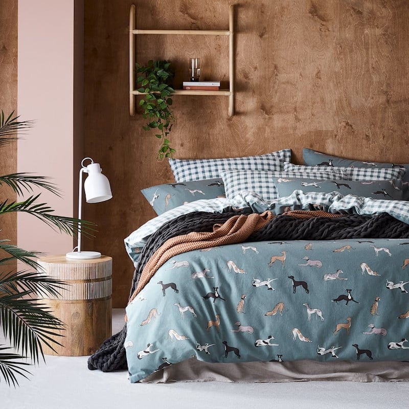 Printed Sage Dog Flannelette Quilt Cover Set + Pillowcases