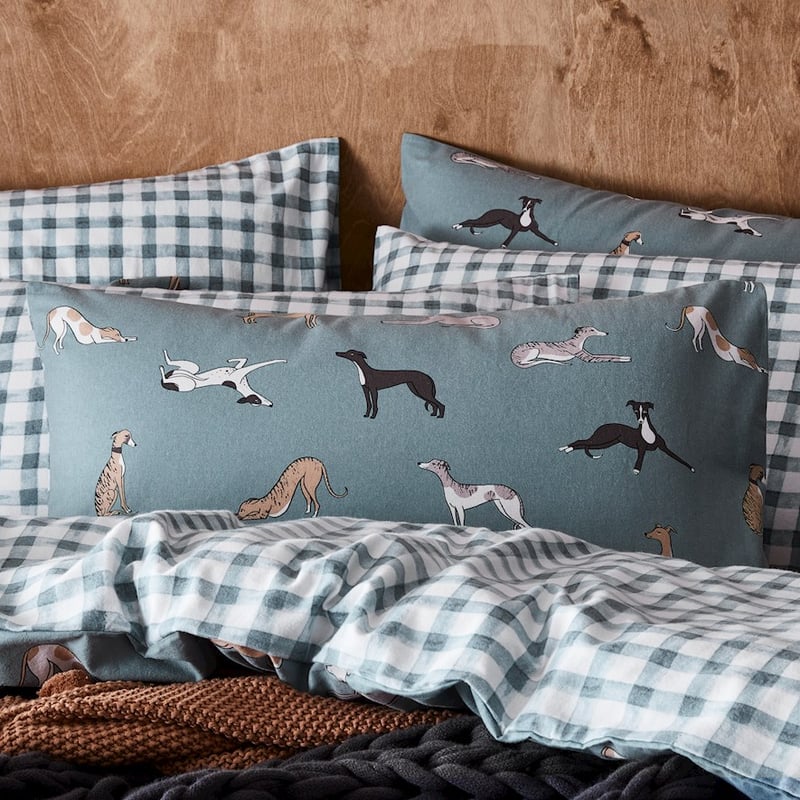 Printed Sage Dog Flannelette Quilt Cover Set + Pillowcases