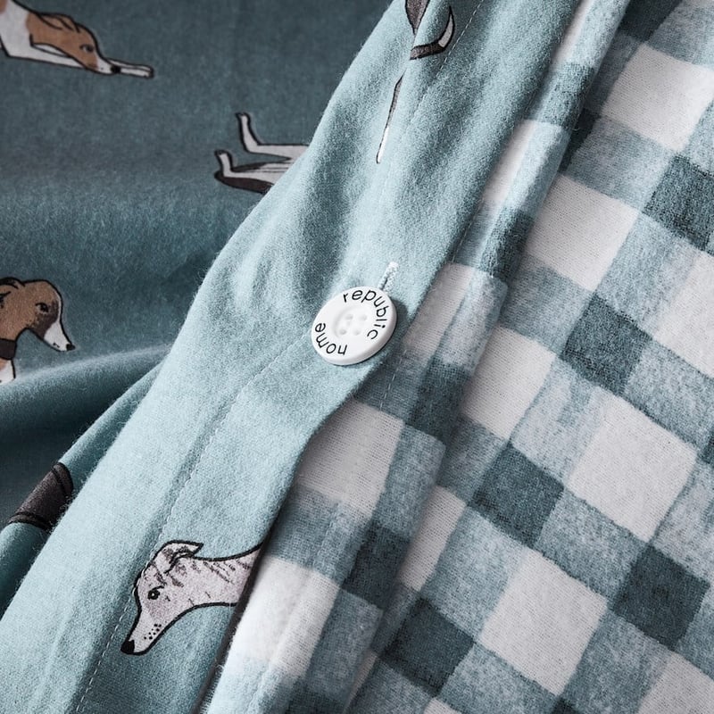 Printed Sage Dog Flannelette Quilt Cover Set + Pillowcases