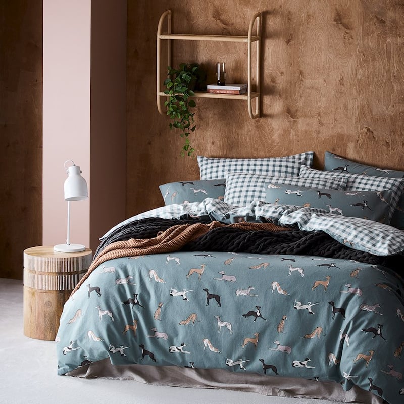 Printed Sage Dog Flannelette Quilt Cover Set + Pillowcases