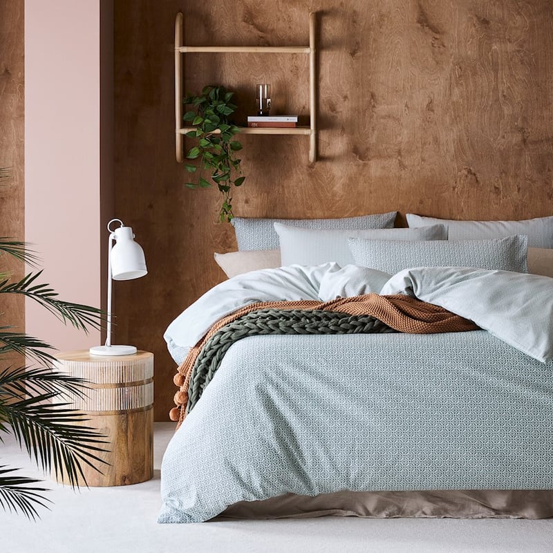 Printed Sage Tile Flannelette Quilt Cover Set + Pillowcases