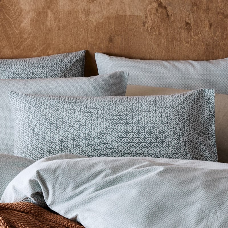 Printed Sage Tile Flannelette Quilt Cover Set + Pillowcases