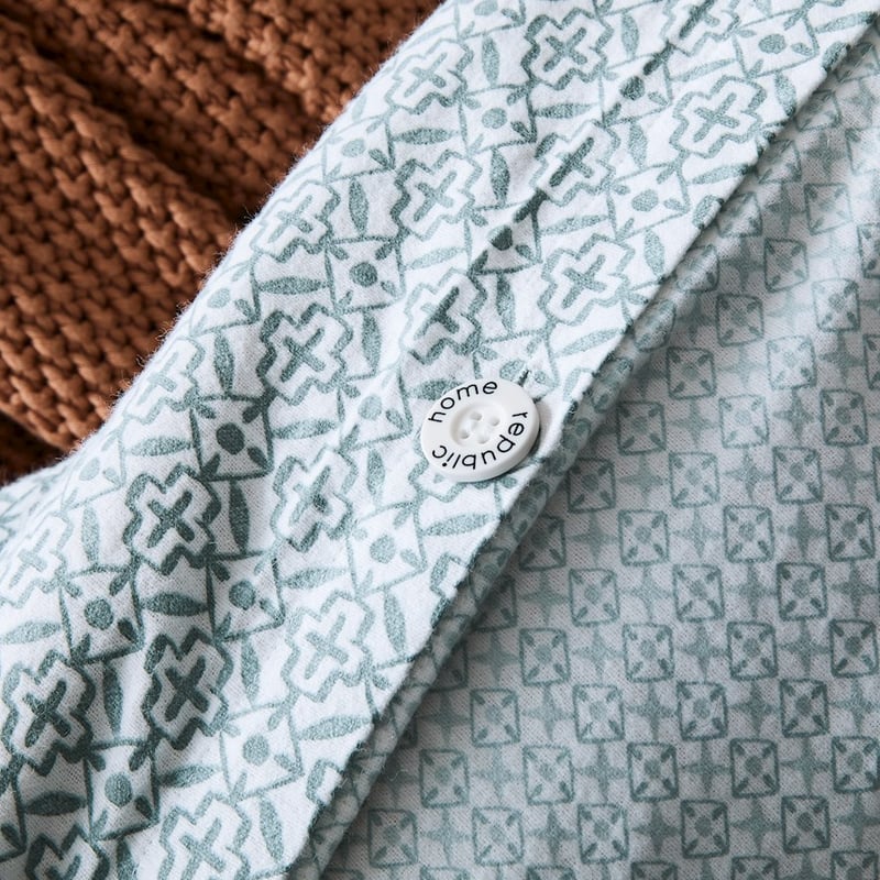 Printed Sage Tile Flannelette Quilt Cover Set + Pillowcases
