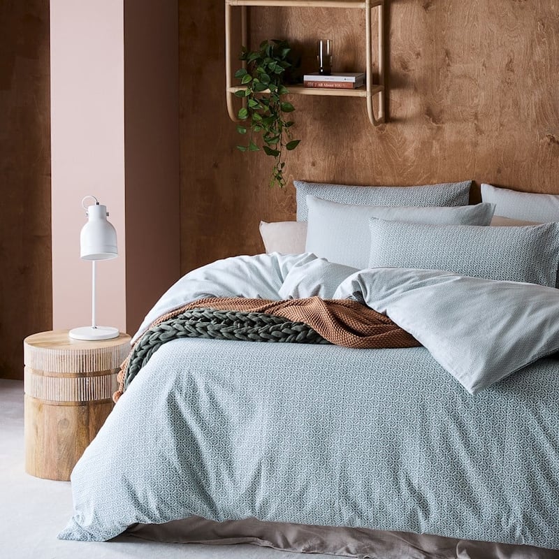 Printed Sage Tile Flannelette Quilt Cover Set + Pillowcases