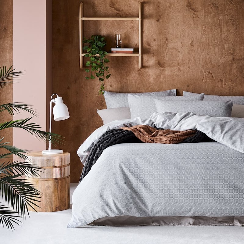 Printed Silver Moroccan Flannelette Quilt Cover Set + Pillowcases