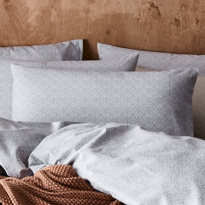 Printed Silver Moroccan Flannelette Quilt Cover Set + Pillowcases