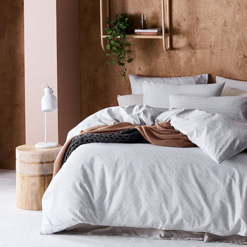 Printed Silver Moroccan Flannelette Quilt Cover Set + Pillowcases