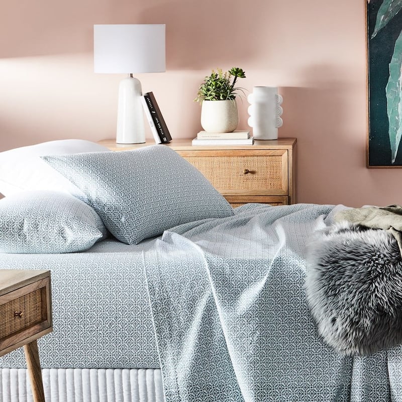 Printed Sage Tile Flannelette Sheet Set + Pillowcases