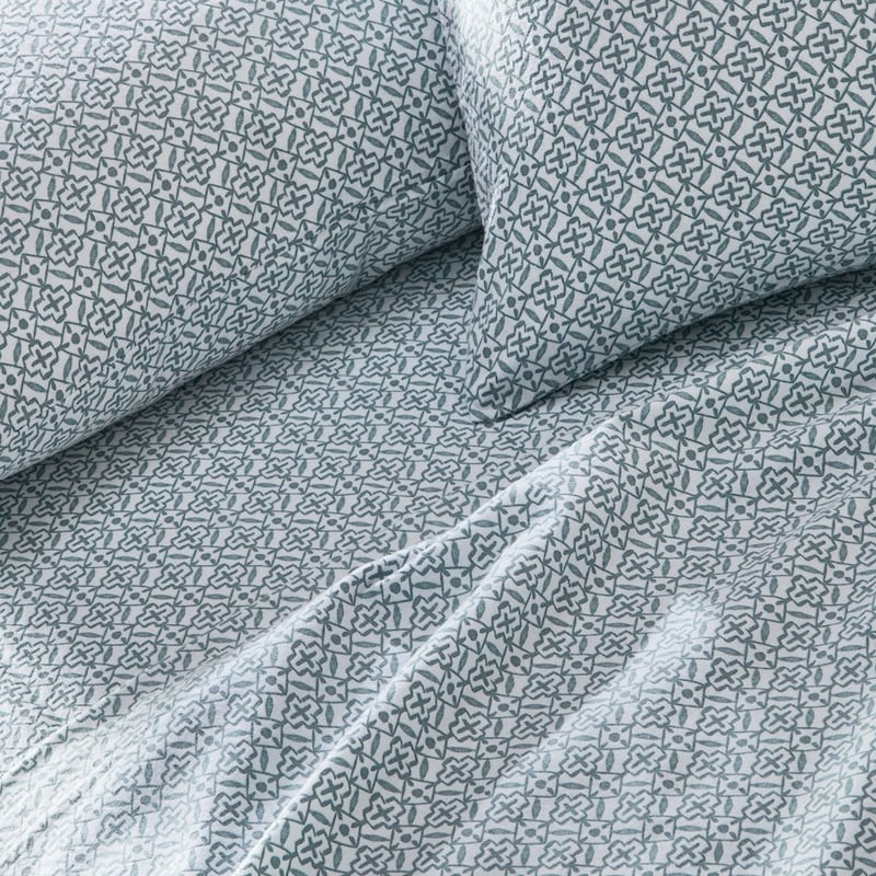 Printed Sage Tile Flannelette Sheet Set + Pillowcases