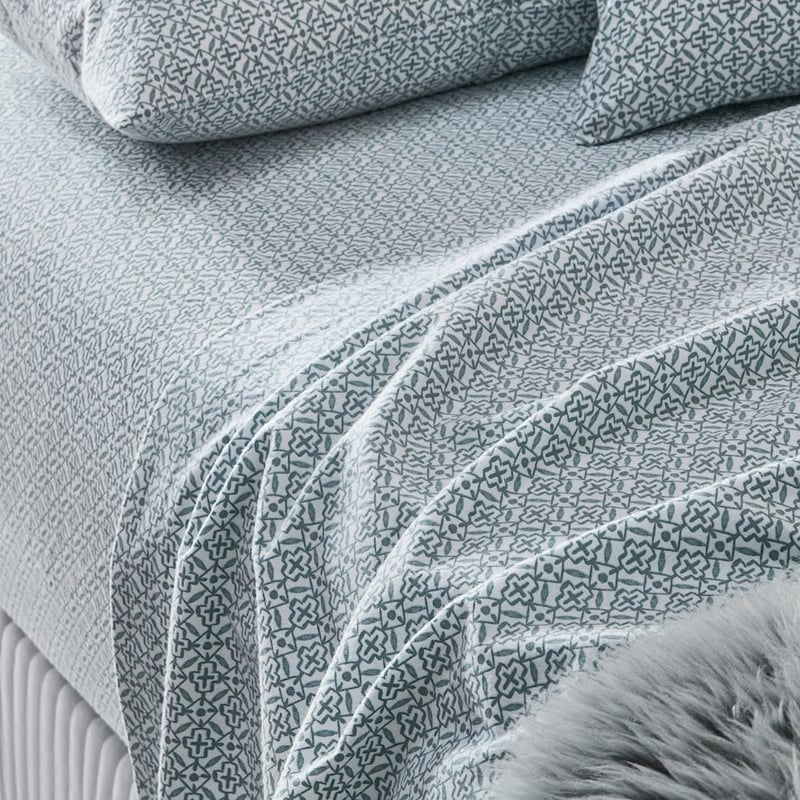 Printed Sage Tile Flannelette Sheet Set + Pillowcases