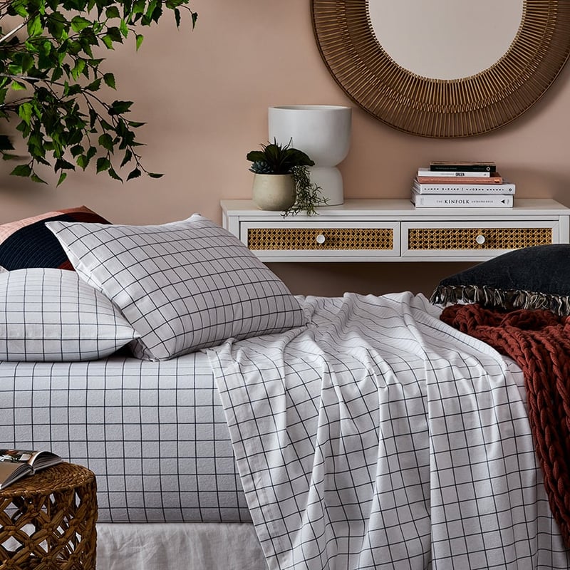 Printed Flannelette Grid Sheet Set