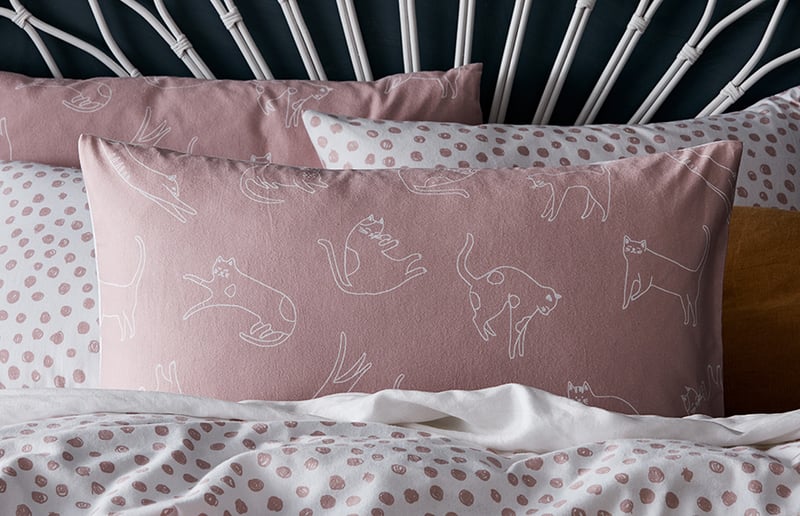 Printed Flannelette Pink Cat Quilt Cover Set