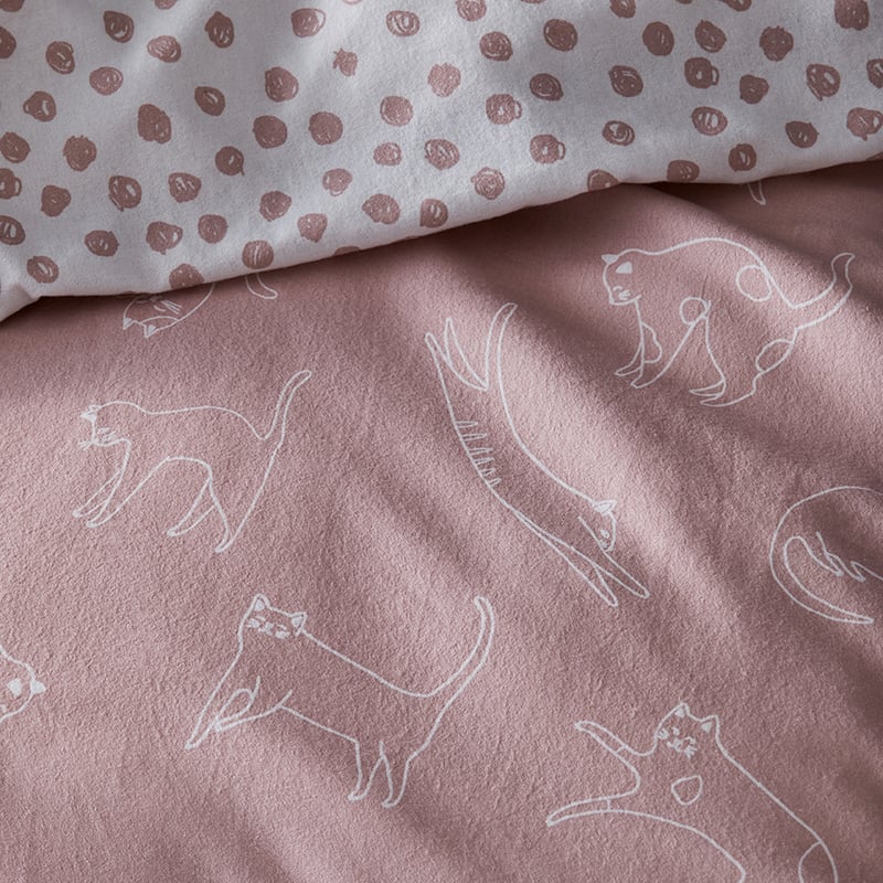Printed Flannelette Pink Cat Quilt Cover Set