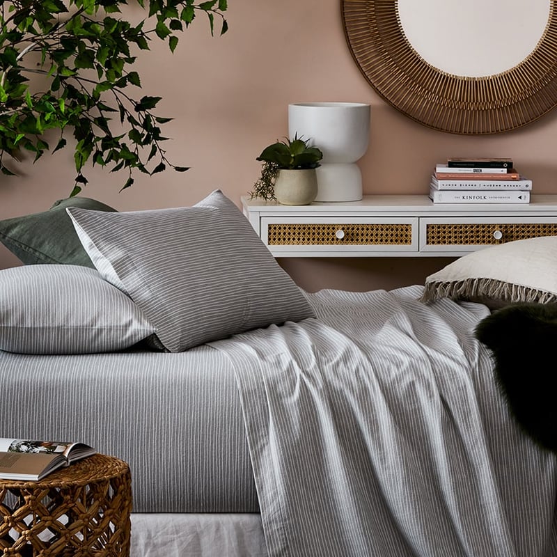 Printed Flannelette Silver Stripe Sheet Set