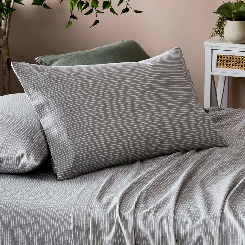 Printed Flannelette Silver Stripe Sheet Set