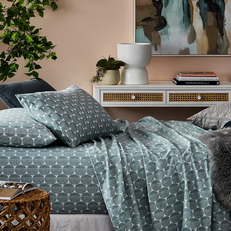 Printed Flannelette Sage Spot Sheet Set