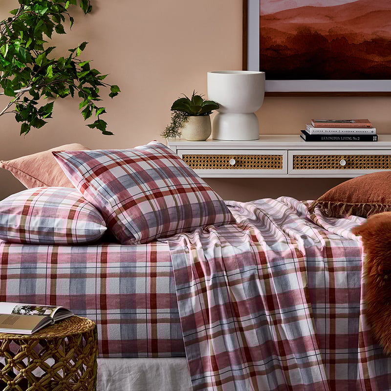 Printed Flannelette Watercolour Check Sheet Set