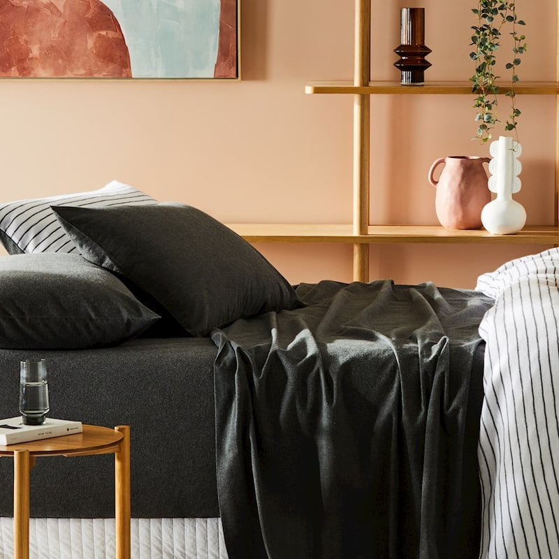 Super Soft Brushed Flannelette Charcoal Sheet Separates + Pillowcases