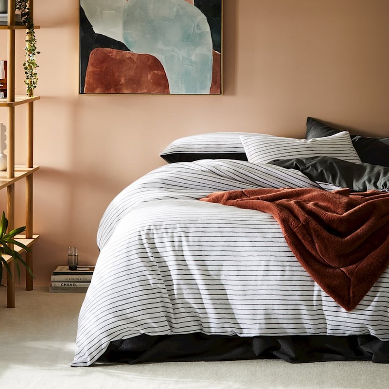Super Soft Brushed Flannelette Charcoal Stripe Quilt Cover + Pillowcases