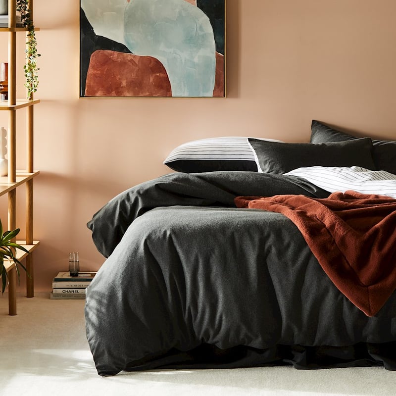 Super Soft Brushed Flannelette Charcoal Stripe Quilt Cover + Pillowcases