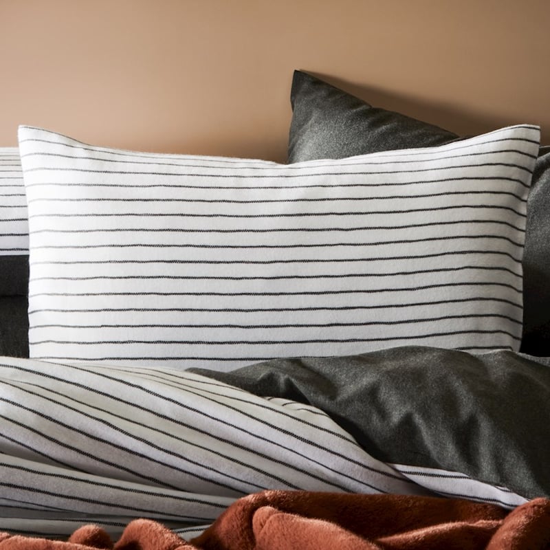 Super Soft Brushed Flannelette Charcoal Stripe Quilt Cover + Pillowcases