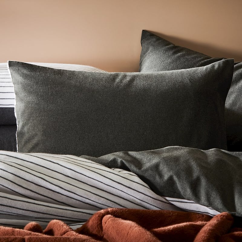 Super Soft Brushed Flannelette Charcoal Stripe Quilt Cover + Pillowcases