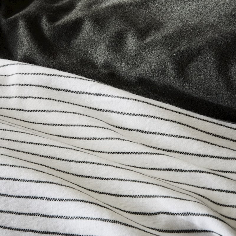 Super Soft Brushed Flannelette Charcoal Stripe Quilt Cover + Pillowcases
