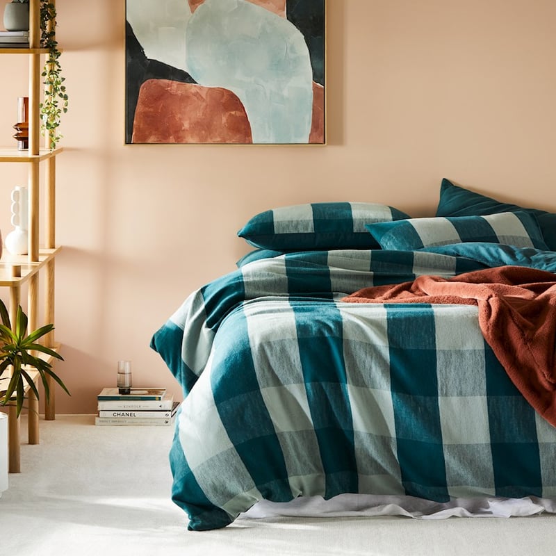 Super Soft Brushed Flannelette Pine Check Quilt Cover + Pillowcases